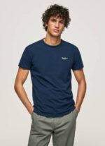 muškarci mornarica pamučna majica s otisnutim logotipom Pepe Jeans JZ8H1010