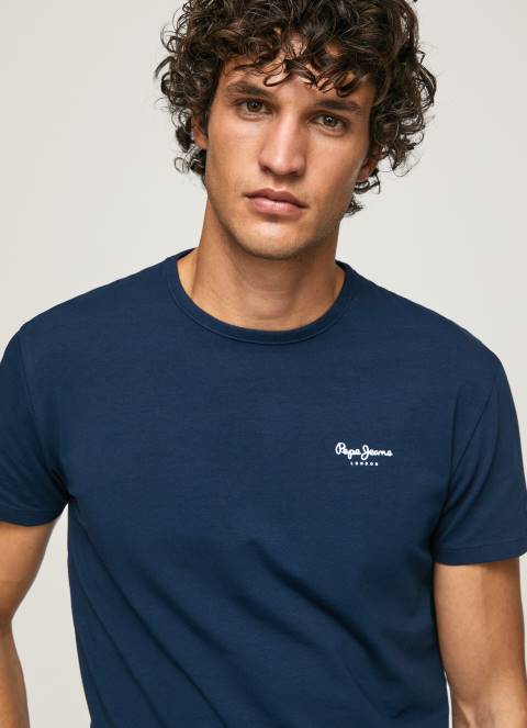 muškarci mornarica pamučna majica s otisnutim logotipom Pepe Jeans JZ8H1010 - Slika 3