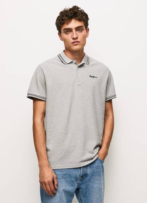 muškarci sivi lapor pike polo majica s izvezenim logotipom Pepe Jeans JZ8H1077 - Slika 3
