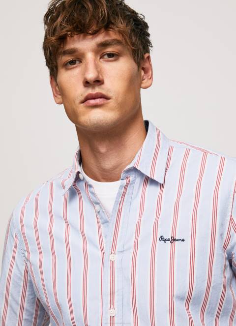 muškarci studio crvena lister fil-a-fil uska košulja Pepe Jeans JZ8H1065 - Slika 3
