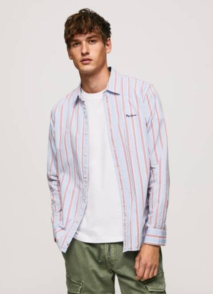 muškarci studio crvena lister fil-a-fil uska košulja Pepe Jeans JZ8H1065