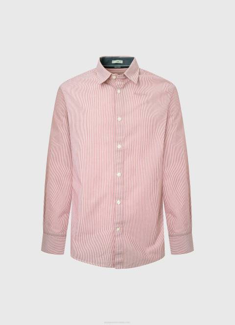 muškarci studio crvena percy košulja od poplina na bengalske pruge Pepe Jeans JZ8H1074 - Slika 5