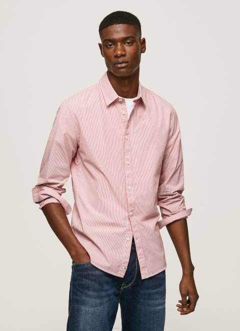 muškarci studio crvena percy košulja od poplina na bengalske pruge Pepe Jeans JZ8H1074 - Slika 1