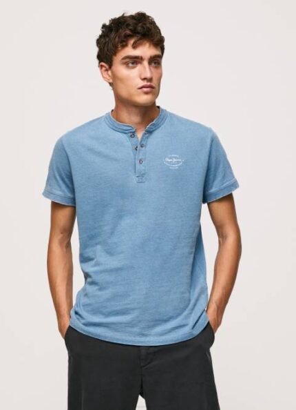muškarci svijetlo plava pamučna majica s pekarskim ovratnikom Pepe Jeans JZ8H965