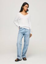 žene bijela dres opuštenog kroja s v izrezom Pepe Jeans JZ8H240 - Slika 2