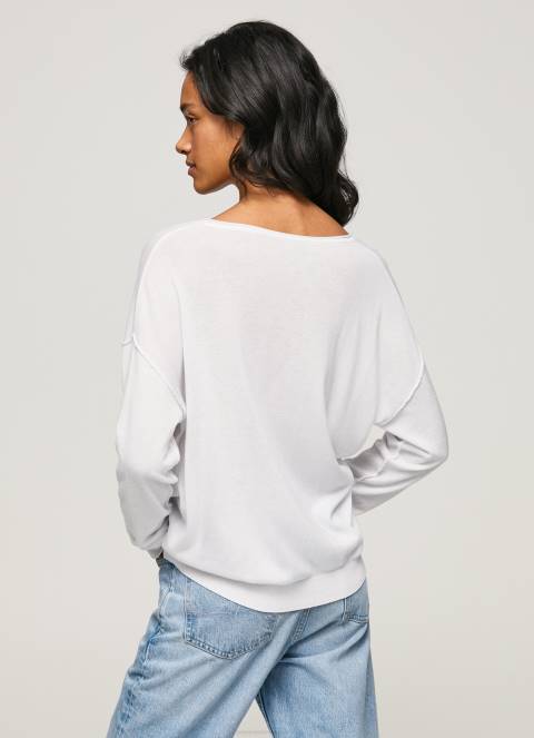žene bijela dres opuštenog kroja s v izrezom Pepe Jeans JZ8H240 - Slika 4