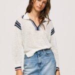 žene bijela krep dres u polo stilu Pepe Jeans JZ8H250