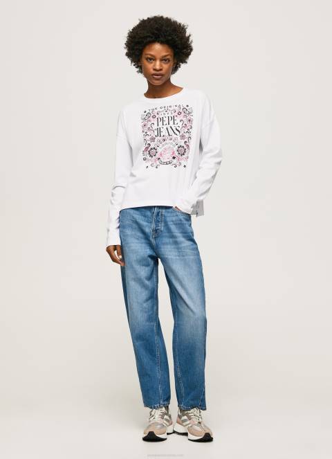žene bijela majica dugih rukava s maxi logom Pepe Jeans JZ8H389 - Slika 2