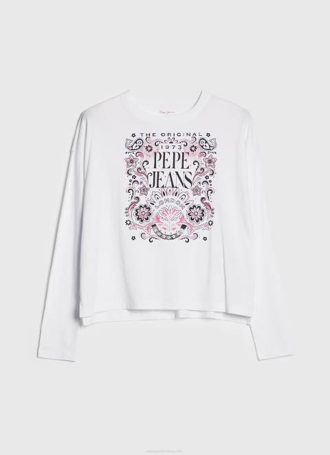 žene bijela majica dugih rukava s maxi logom Pepe Jeans JZ8H389 - Slika 5