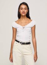 žene bijela majica s izrezom od srca Pepe Jeans JZ8H462 - Slika 3
