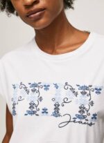 žene bijela majica s izvezenim logom Pepe Jeans JZ8H433 - Slika 3
