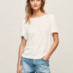 žene bijela majica s mramoriranim ovratnikom Pepe Jeans JZ8H452
