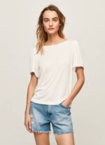 žene bijela majica s mramoriranim ovratnikom Pepe Jeans JZ8H452