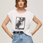 žene bijela majica s printom fotografija Pepe Jeans JZ8H387