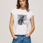 žene bijela majica s printom fotografija Pepe Jeans JZ8H410