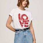 žene bijela majica s printom ljubavnog logotipa Pepe Jeans JZ8H396