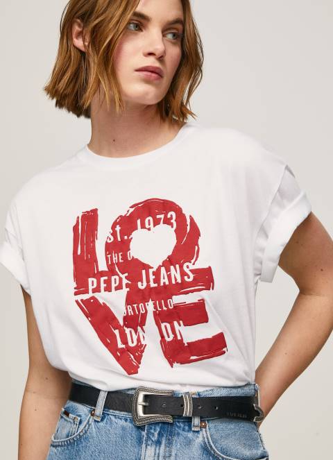žene bijela majica s printom ljubavnog logotipa Pepe Jeans JZ8H396 - Slika 3