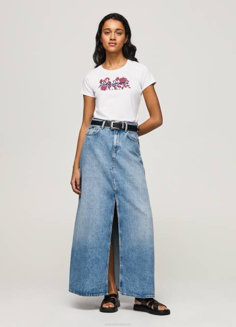 žene bijela majica s printom logotipa od likre Pepe Jeans JZ8H385 - Slika 2