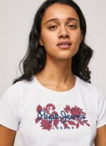 žene bijela majica s printom logotipa od likre Pepe Jeans JZ8H385 - Slika 3