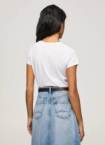 žene bijela majica s printom logotipa od likre Pepe Jeans JZ8H385 - Slika 4