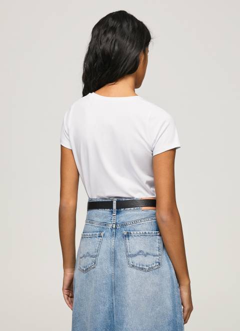 žene bijela majica s printom logotipa od likre Pepe Jeans JZ8H385 - Slika 4