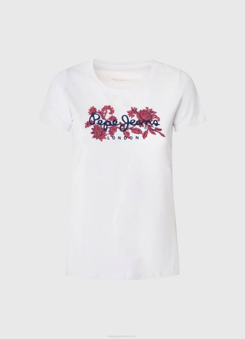 žene bijela majica s printom logotipa od likre Pepe Jeans JZ8H385 - Slika 5