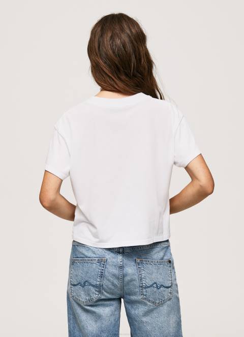 žene bijela majica s printom logotipa Pepe Jeans JZ8H378 - Slika 4