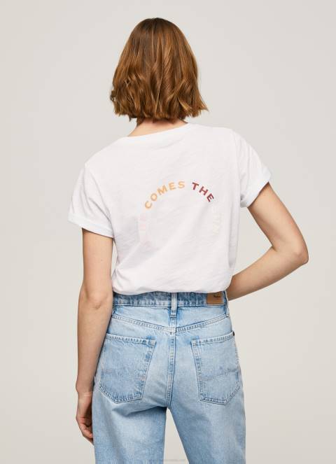 žene bijela majica s printom logotipa Pepe Jeans JZ8H381 - Slika 4
