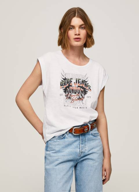 žene bijela majica s printom logotipa Pepe Jeans JZ8H445 - Slika 2