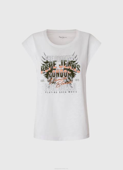 žene bijela majica s printom logotipa Pepe Jeans JZ8H445 - Slika 5