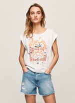 žene bijela majica s printom logotipa Pepe Jeans JZ8H463