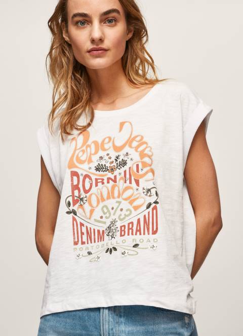 žene bijela majica s printom logotipa Pepe Jeans JZ8H463 - Slika 3