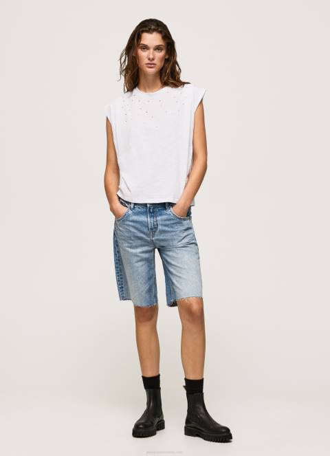 žene bijela mramorirana majica s rukavima s otvorom za ruke Pepe Jeans JZ8H409 - Slika 2