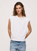 žene bijela mramorirana majica s rukavima s otvorom za ruke Pepe Jeans JZ8H409 - Slika 3