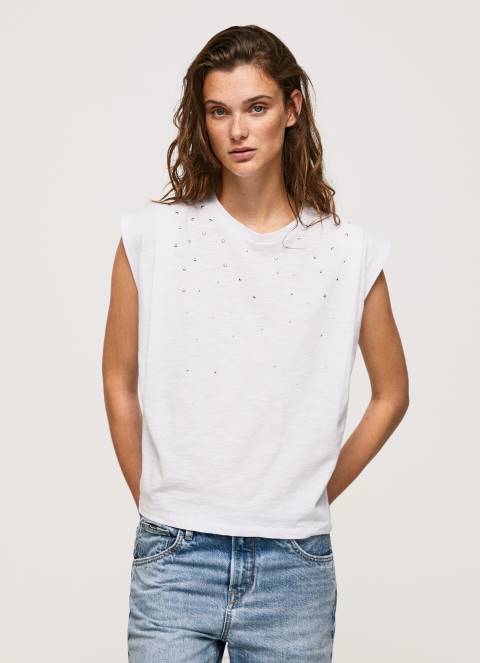 žene bijela mramorirana majica s rukavima s otvorom za ruke Pepe Jeans JZ8H409 - Slika 3