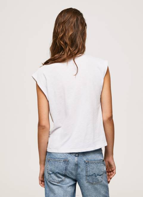 žene bijela mramorirana majica s rukavima s otvorom za ruke Pepe Jeans JZ8H409 - Slika 4