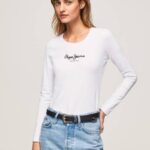 žene bijela pamučna majica dugih rukava Pepe Jeans JZ8H469