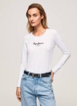 žene bijela pamučna majica dugih rukava Pepe Jeans JZ8H469