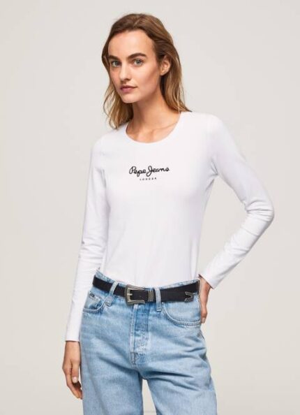 žene bijela pamučna majica dugih rukava Pepe Jeans JZ8H469