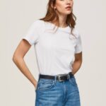 žene bijela pamučna majica kratkih rukava Pepe Jeans JZ8H420