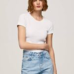 žene bijela pamučna majica s logom Pepe Jeans JZ8H404