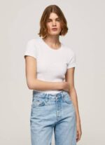 žene bijela pamučna majica s logom Pepe Jeans JZ8H404
