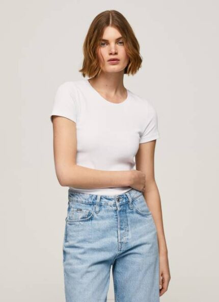 žene bijela pamučna majica s logom Pepe Jeans JZ8H404
