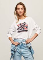 žene bijela pamučni džemper union jack Pepe Jeans JZ8H266