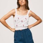 žene bijela pamučni gornji dio s izvezenim cvijetom Pepe Jeans JZ8H232
