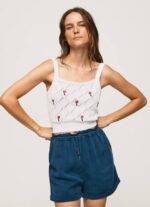 žene bijela pamučni gornji dio s izvezenim cvijetom Pepe Jeans JZ8H232