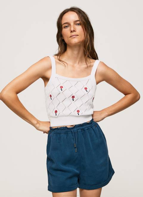 žene bijela pamučni gornji dio s izvezenim cvijetom Pepe Jeans JZ8H232 - Slika 1
