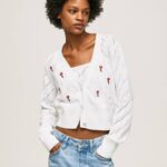 žene bijela pamučni kardigan s izvezenim cvijećem Pepe Jeans JZ8H231