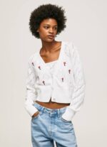 žene bijela pamučni kardigan s izvezenim cvijećem Pepe Jeans JZ8H231