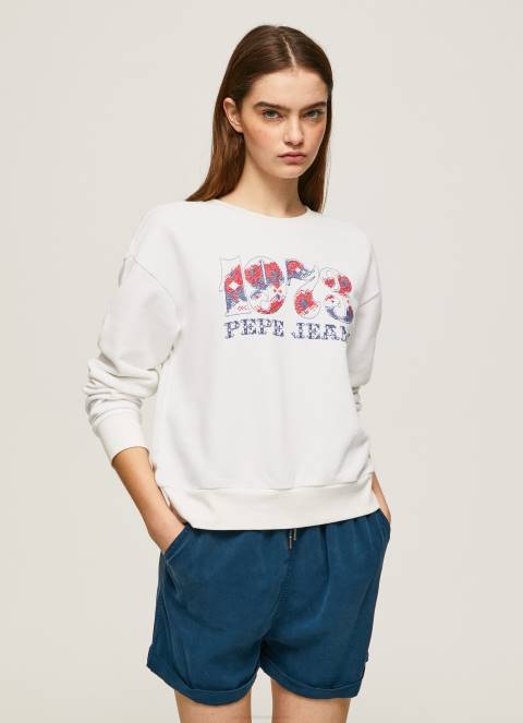 žene bijela Plišana majica s logotipom iz 1973 Pepe Jeans JZ8H280 - Slika 2